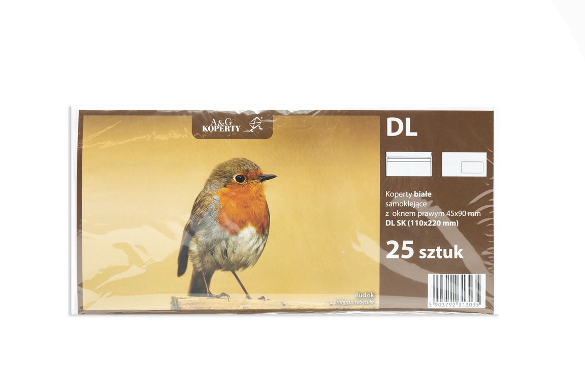 Koperta DL biała SK okno prawe 25szt.